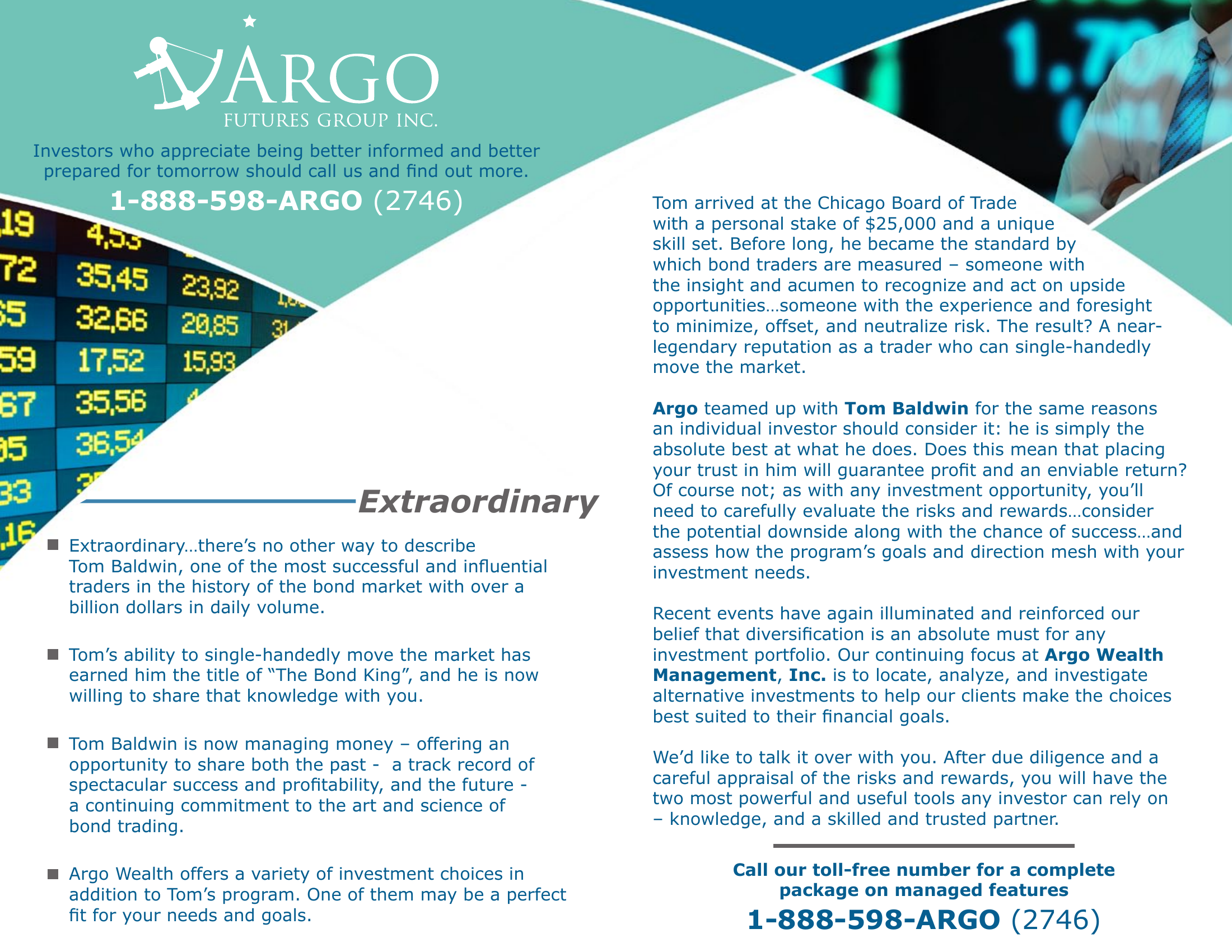 Argo Futures Group Bond King brochure \u2014 interior spread with program description