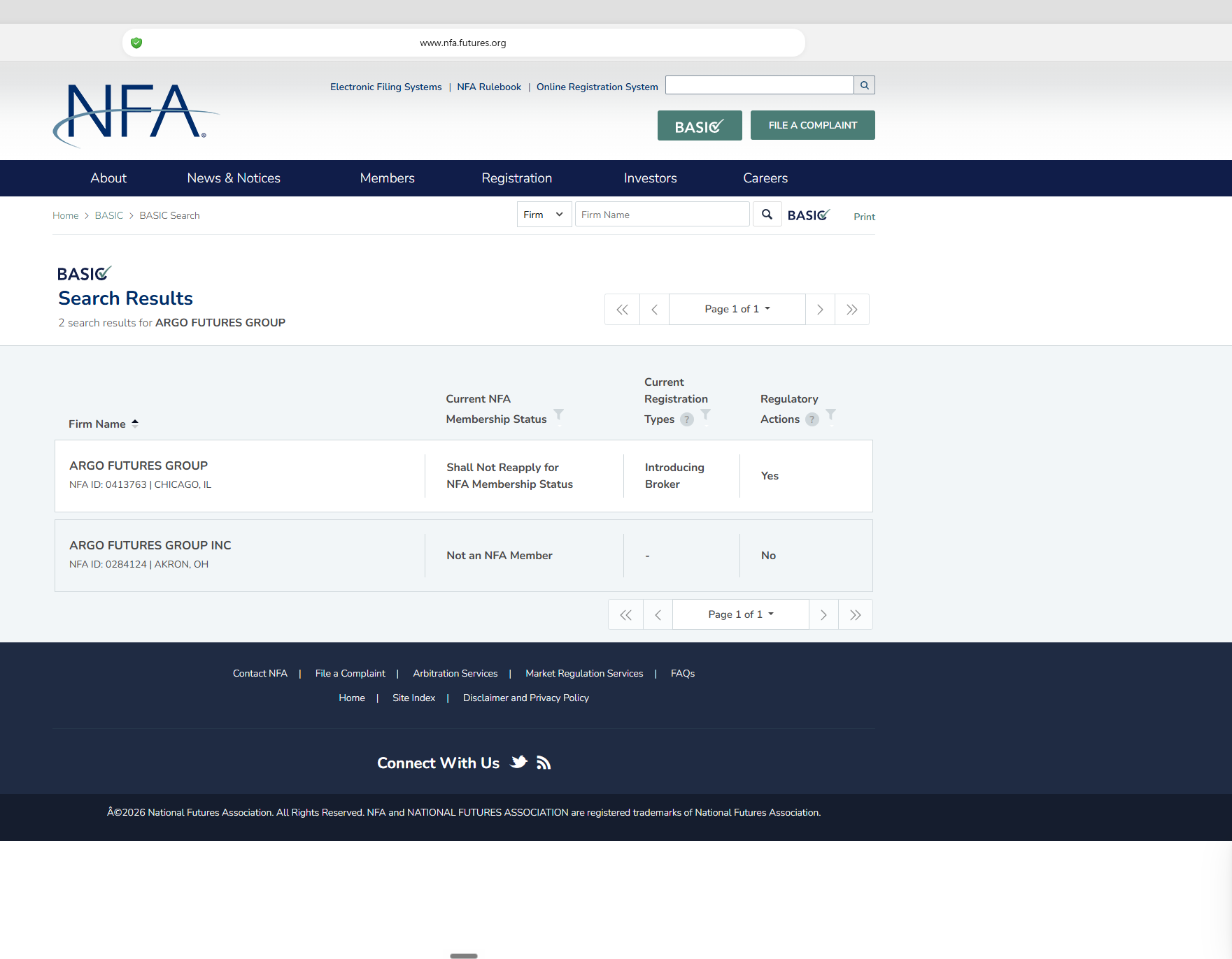 NFA BASIC Registration Record